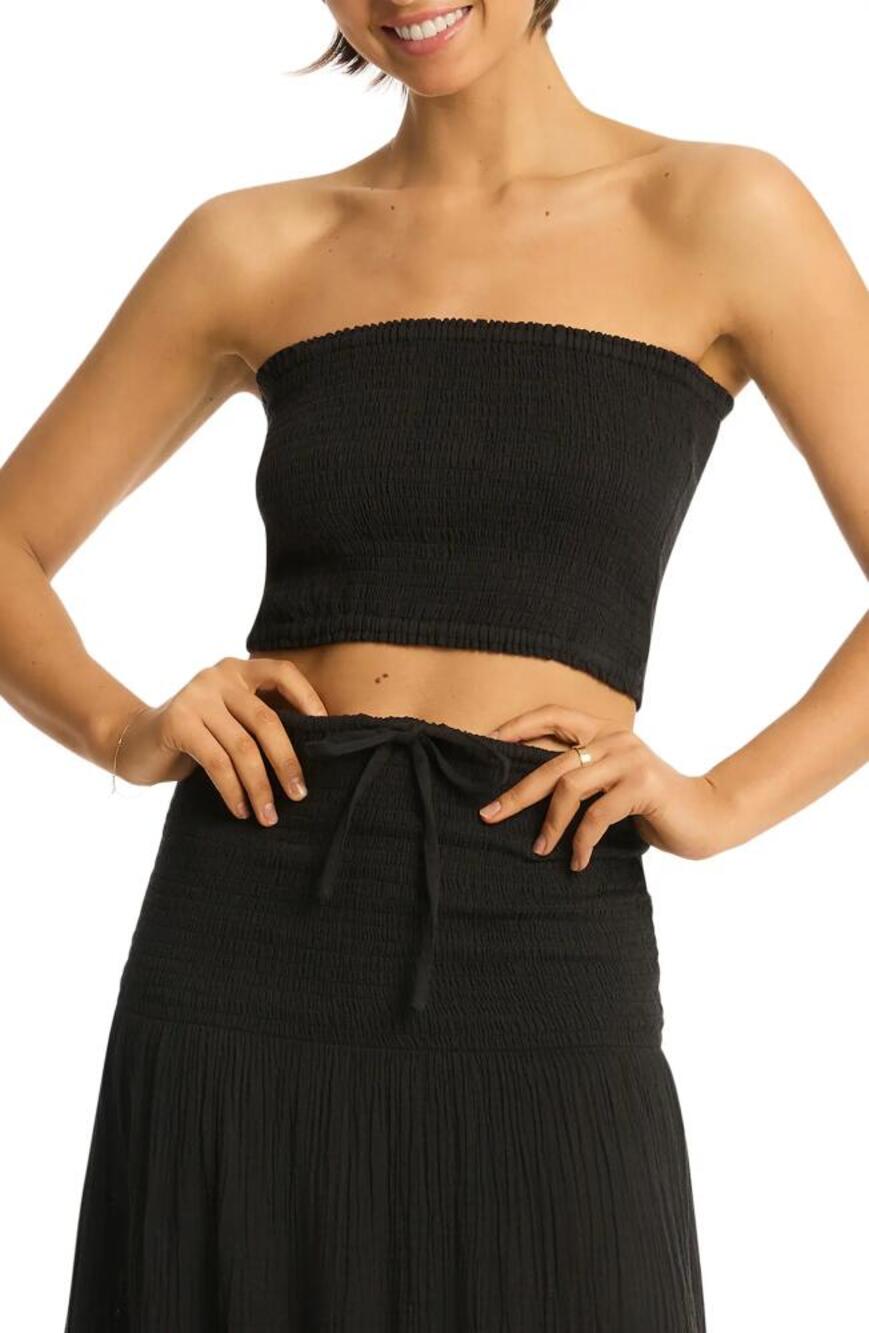 Sea Level Swim Sunset Strapless Cotton Gauze Cover-Up Top Black Sz XS Whimsygoth